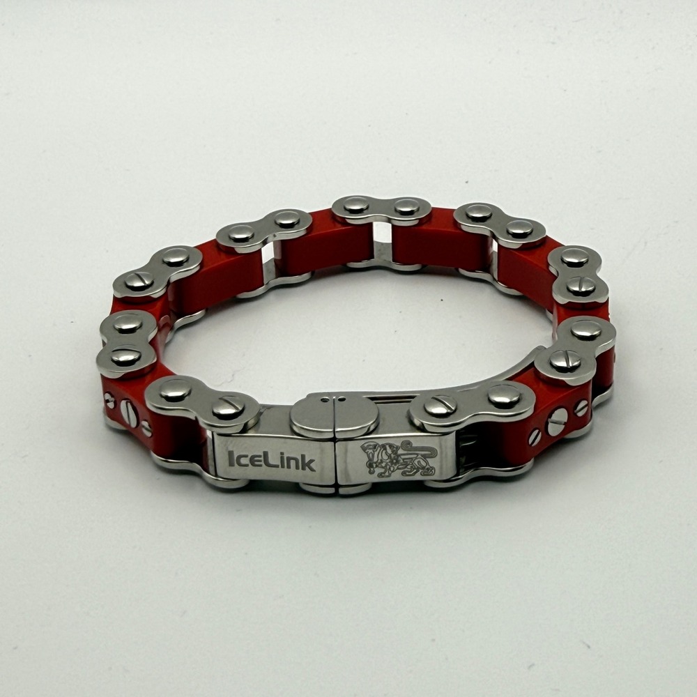 IceLink Stainless Steel Rugged Sporty Outdoors Hiking Bicycle Chain Bracelet Red